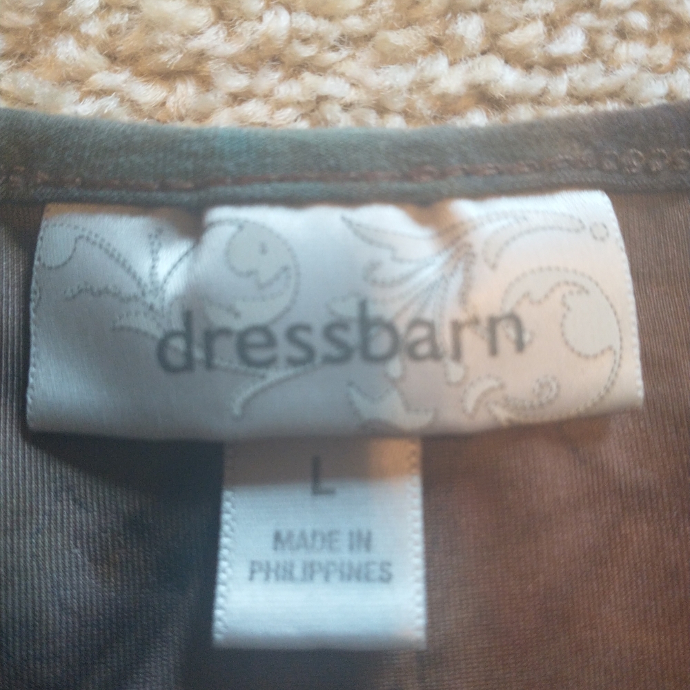 Dressbarn Brown and Blue Floral Ruched Cap Sleeve Blouse - Picture 9 of 9